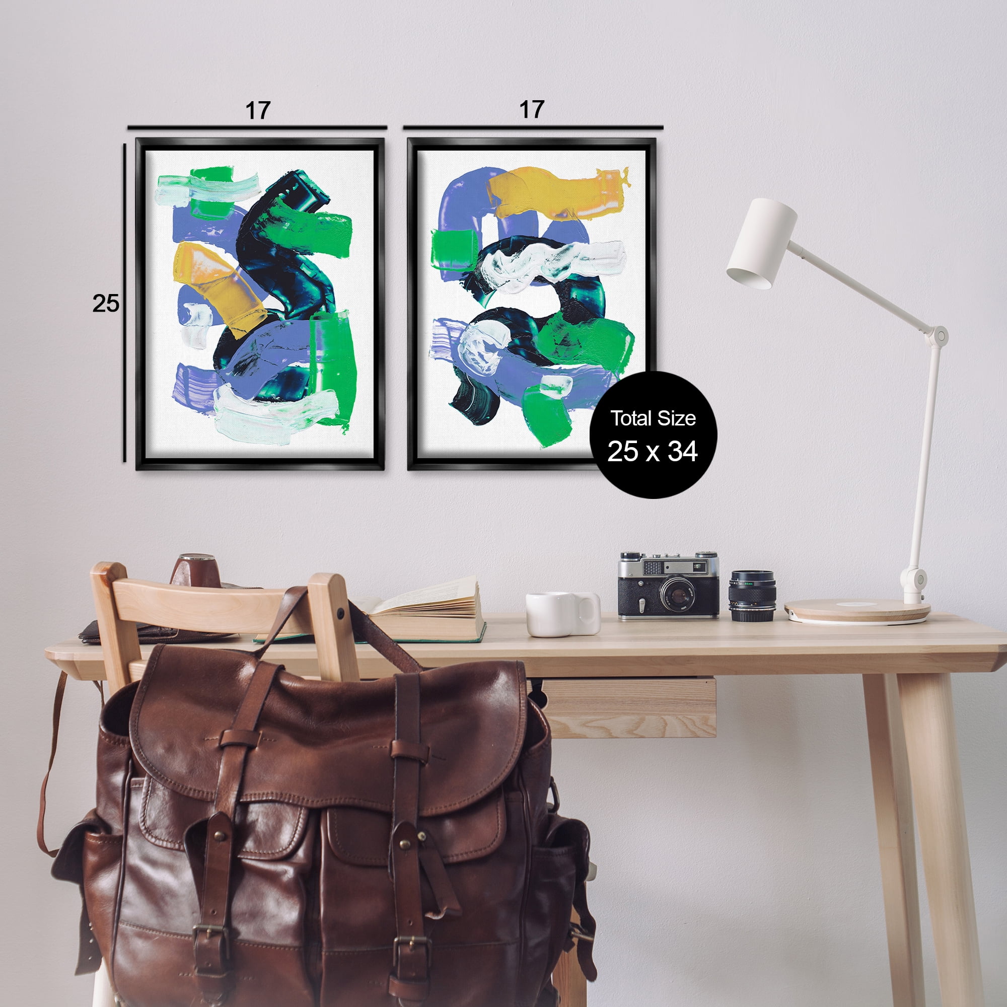 Stupell Industries Vibrant Abstract Tubes Abstract Painting Black Floater Framed Canvas Art Print Wall Art, 17 x 25, Set of 2