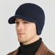 thumbnail image 2 of Gorro de invierno para hombre con visera y orejeras, tejido grueso con forro de felpa y calaveras, resistente al viento, azul marino, 2 of 6