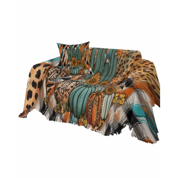 Vintage Fall Pumpkins Sofa Couch Covers for Dogs, Washable Sofa Throw Cover Single Slipcovers for Armchair with Tassels, Thanksgiving Sunflower Couch Protector Towel Blanket M 71''x91''