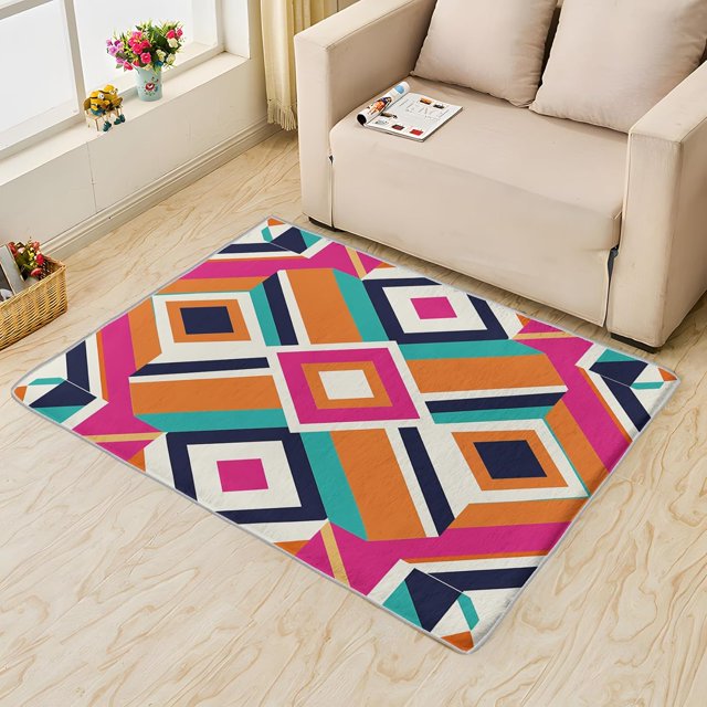 Modern Trellis Area Rugs, Colorful Geometric Rugs 4x6 Living Room, Carpet Soft Non Slip Washable, Modern Geometric Carpets for Bedroom, with Non Slip Backing Washable Fluffy Super Soft Indoor Rugs