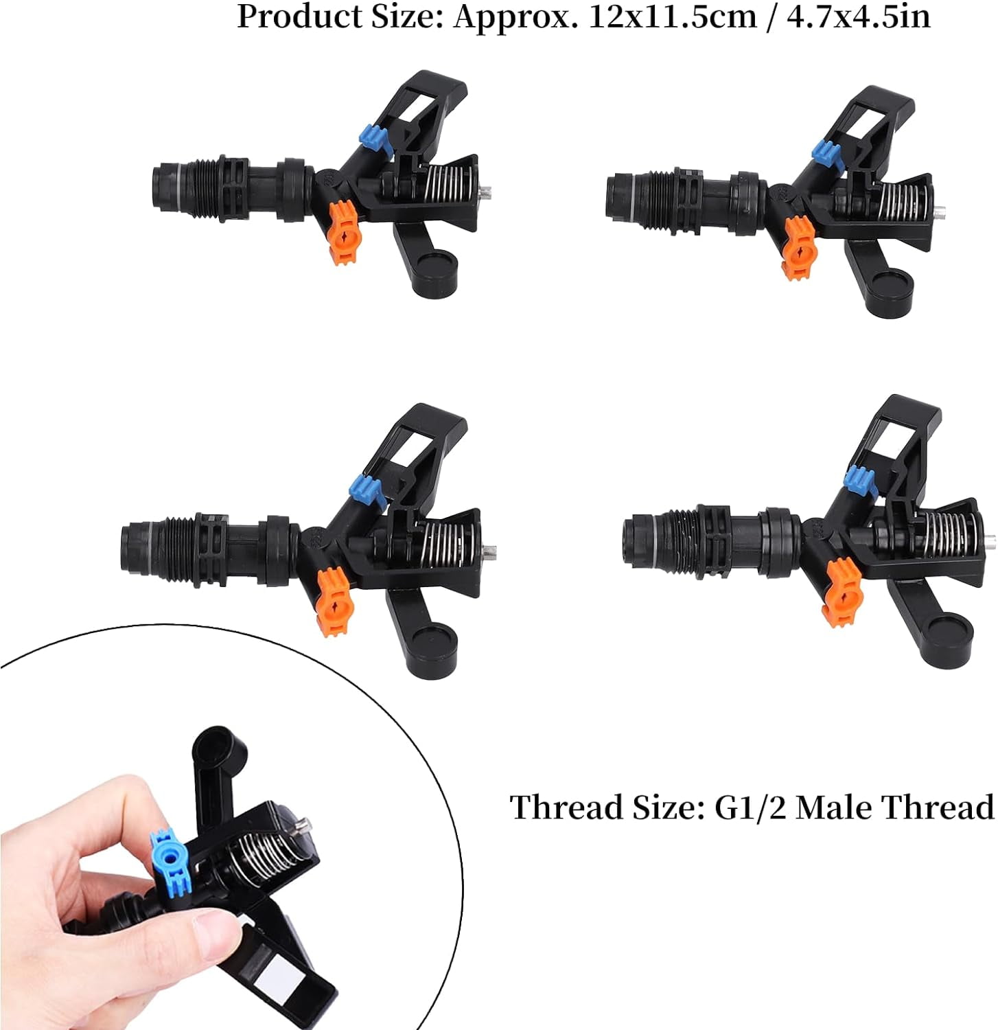 Rocking Arm Sprinklers, 10PCS Plastic G 1/2 Male Thread 360 Rotating Lawn Sprinklers for Yard and Grass Irrigation 4.7x4.5in