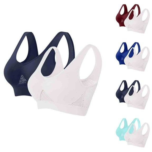 Aboser 2 Pack High Impact Sports Bras for Women Plus Size Lightly Padded Yoga Bra Breathable Cool Liftup Air Bras Push Up Supportive Brassiere Navy XXXXL