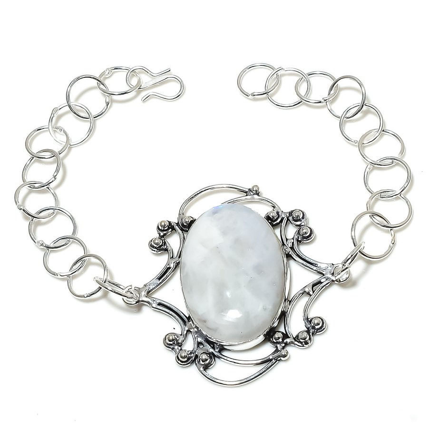 Natural Rainbow Moonstone Gemstone 925 Sterling Silver Bracelet 7-8"
