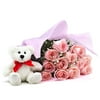 Mother's Day Pink Roses With Teddy Bear