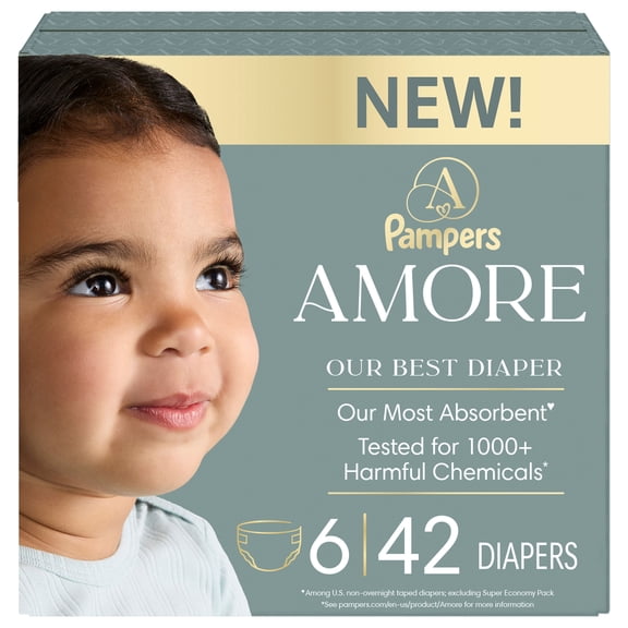 NEW Pampers AMORE, Size 6, lbs (23-44 lbs), Our Best Diaper