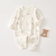 thumbnail image 2 of Baby Kimono Style Romper Girls Boys Cotton Long Sleeve Cute Printed Onesie with Side Bow Tie Detail and Snap Crotch Infant Comfort Jumpsuit Beige 10 6-9 Months, 2 of 7