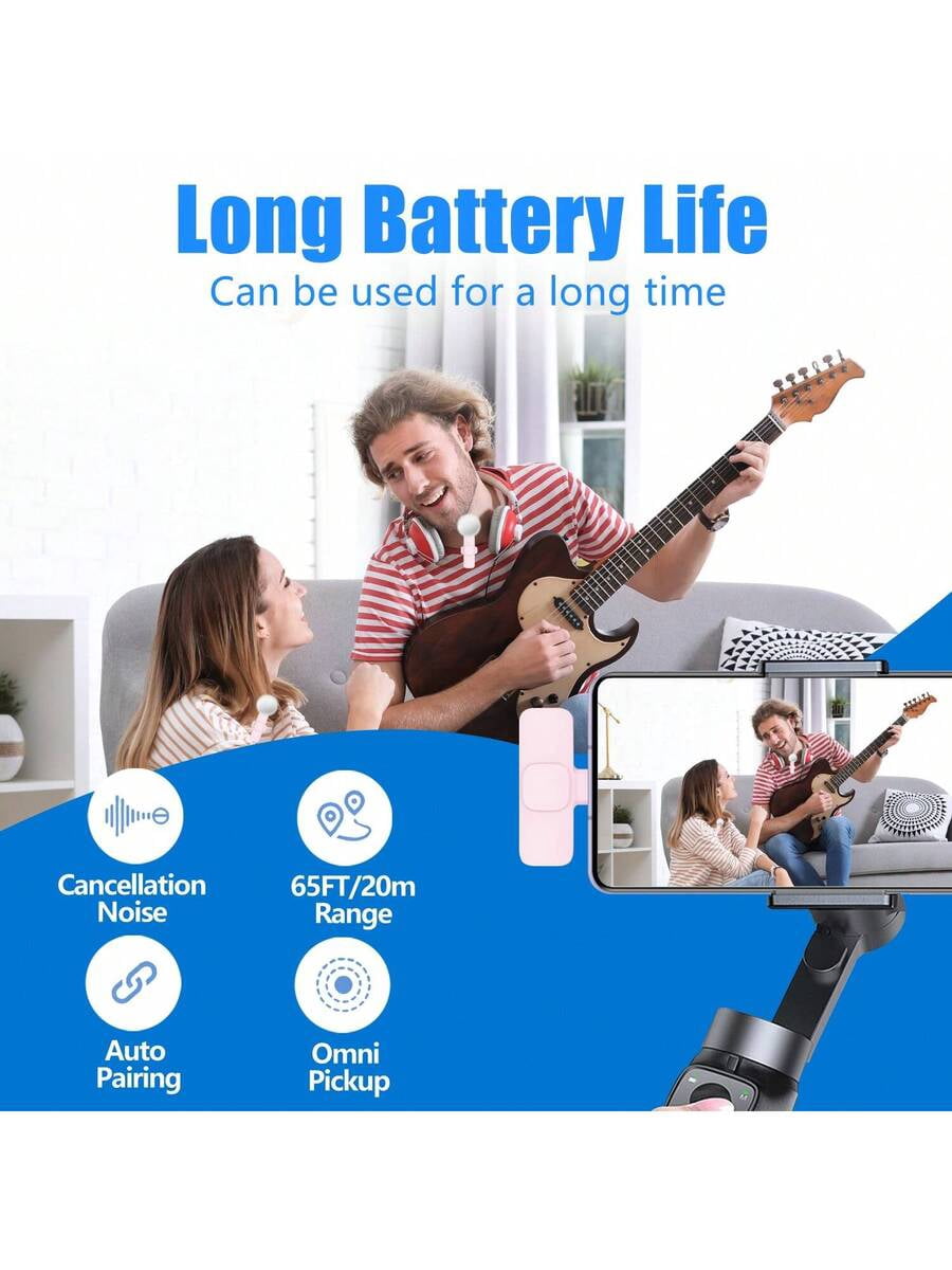 Wireless Lavalier Microphone For Phone IPad TypeC Lapel Mics Plug-Play 2.4G Ultra-Low Delay Built-In Noise Reduction Chip 8H Working Time For Video Recording Interview Podcast Vlog