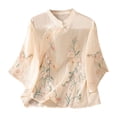 thumbnail image 2 of Womens Embroidered Tops Chinese Frog Casual Blouses Loose Fit Tee Shirt Women Linen Clothing For Women Chinese Style Tops For Women Flowy Tops For Women Gauze Tunic Tops For Women Beige L, 2 of 6