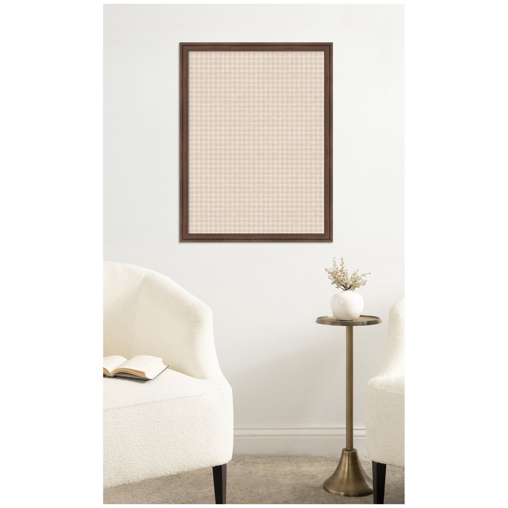 Kate and Laurel Framed Fabric Pinboard 20 x 26,  Printed Linen Classic Bulletin Board for Use as a Vision Board or Wall Organization, Florence Medium Brown Frame