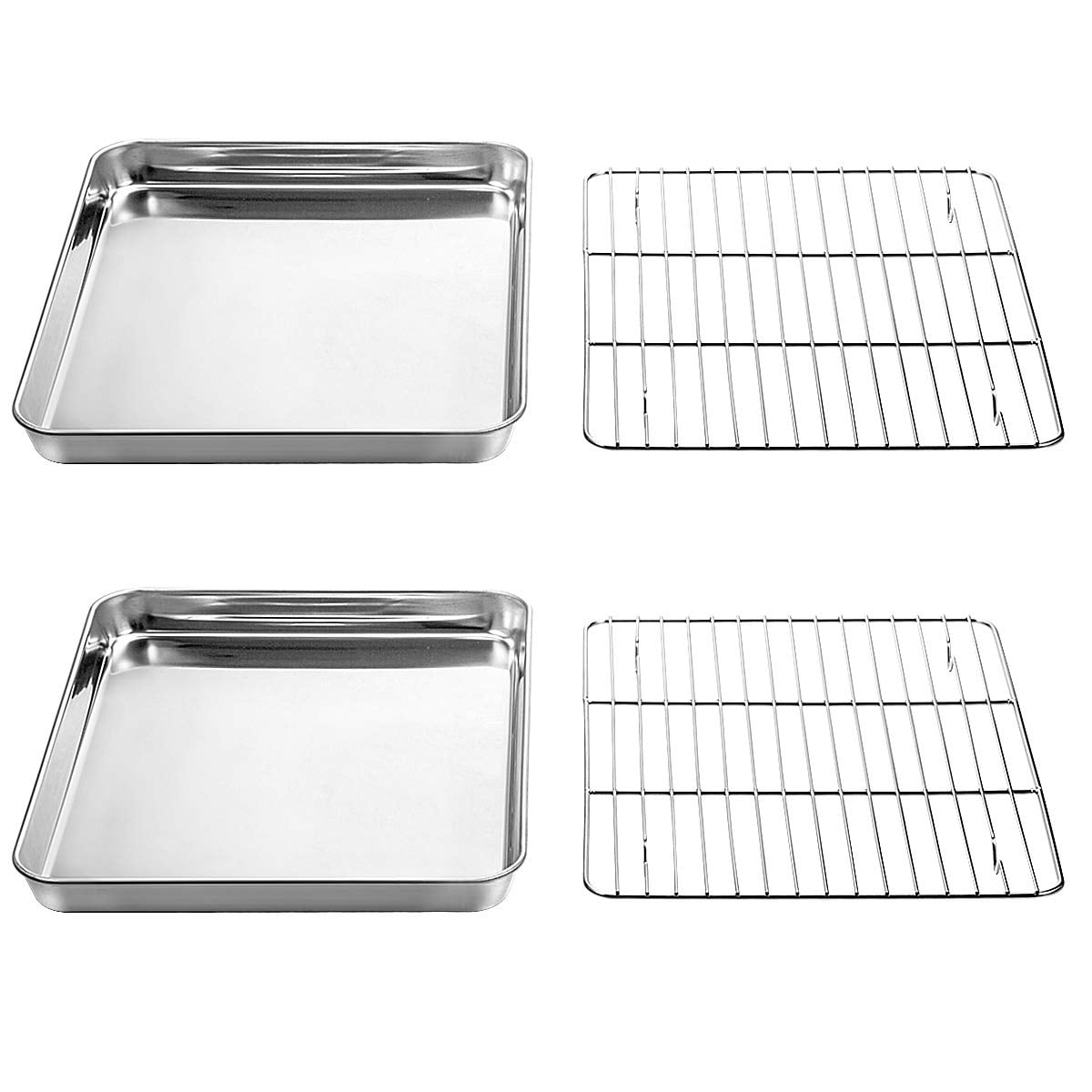 Baking Sheet With Rack Set [2 Sheets + 2 Racks]  Stainless Steel Cookie Pan Tray Cooling Size 12 X 10 1 Inch Non Toxic & Heavy Duty Easy Clean