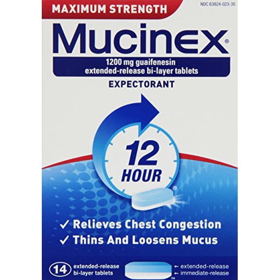 Mucinex 12Hr Maximum Strength Extended-Release Bi-Layers, 14ct, 5-Pack