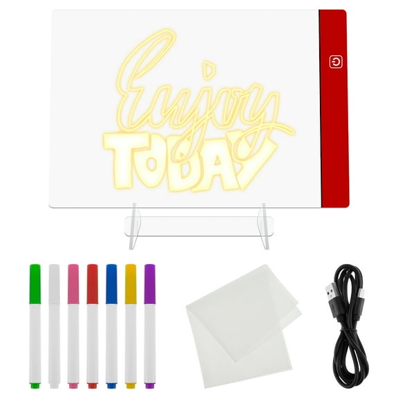 Acrylic Dry Erase Board with Light 13.6 X 10ā Light up Dry Erase Board with Stand as a Glow Memo LED Letter Message Board Note Glass Led Board White Board with 7 Pen for Office School Home
