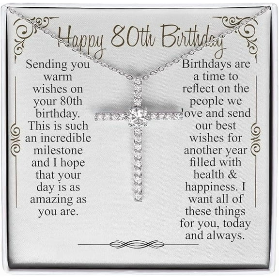 80th Birthday Cross Necklace, 80th birthday Gift for Mom, 80th Birthday Gift for Grandma, 80th Birthday Gifts from him with message card