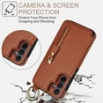 thumbnail image 5 of Cutyskin for Samsung Galaxy A55 Wallet Case【RFID Blocking】 with Card Holder Cash Pocket Zipper Bills Slot, Soft PU Leather Magnetic Back Folio Kickstand, Finger Ring Holder Hook Case, Brown, 5 of 8