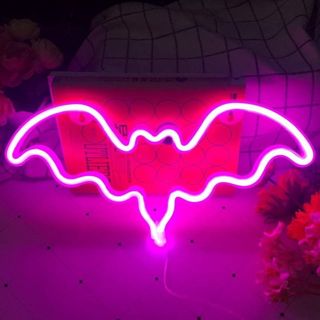 Letreros De Murciélago De Neón LED, Luces De Halloween Con Pilas USB Para Fiesta De Cumpleaños, Boda, Navidad