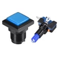 thumbnail image 2 of Juego de botón pulsador 34x34 cuadrado interruptor pulsador LED iluminado de 12V con microinterruptor para videojuegos de arcade azul, 5 piezas, 2 of 5