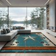 thumbnail image 2 of ODIKA 6'x9' Washable Area Rug Teal Distressed Stars Plank Motif Southwestern Terracotta Round for Family Room, Living Room, Master Bedroom, Non-Slip, Easy Care, 2 of 7