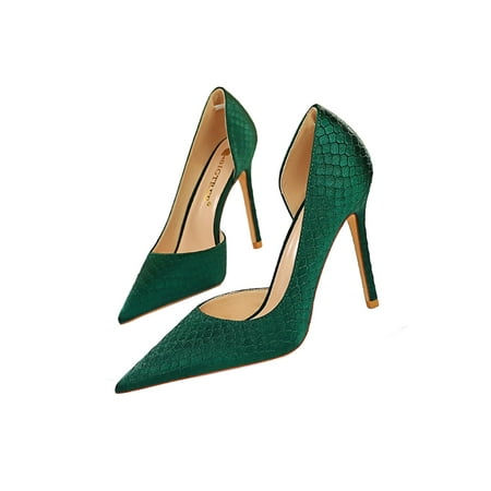 

Eloshman Women s Pumps Shoes Middle Heels Pointy Toe Dress Pump Stilettos Green 7