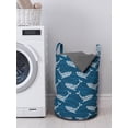thumbnail image 3 of Fish Laundry Bag, Ocean Whales in Flowering Details Deep Sea Aquatic Animals Marine Repetition, Basket with Handles Drawstring Closure for Laundromats, 13" x 19", Night Blue and White, by Ambesonne, 3 of 4