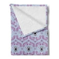 thumbnail image 2 of Queen Bee Soft Flannel Fleece Throw Blanket, Ornamental Curves and Motifs with Insect Silhouettes, Cozy Plush for Indoor and Outdoor Use, 50" x 70", Pale Ceil Blue Fuchsia, by Ambesonne, 2 of 5