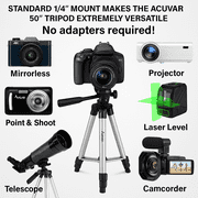 Acuvar 50 Inch Aluminum Camera Tripod with Universal Smartphone Mount + Bluetooth Wireless Remote Control Camera Shutter For all Phone, and Most Smartphones