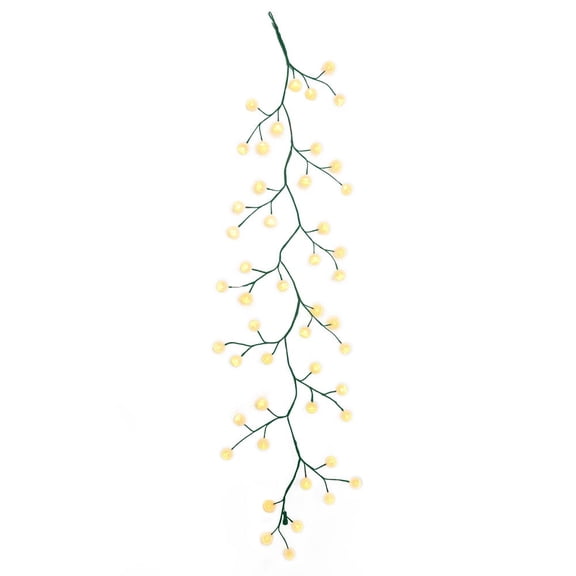 Kurt Adler 6-Foot Green Garland with 48 Warm White LED Lights and White Ball