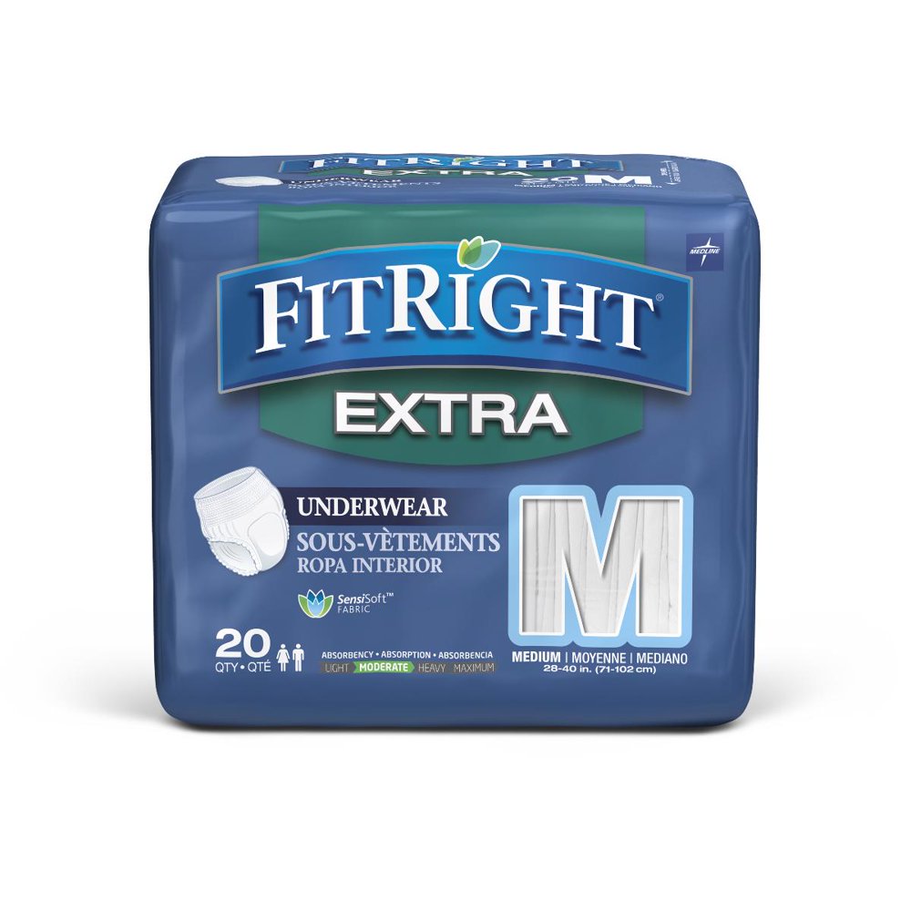 Medline FitRight Extra Protect Disposable Underwear, Medium 20 Count