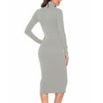 thumbnail image 4 of Women Turtleneck Ribbed Long Sleeve Knit Sweater Dress Basic Solid Color Elastic Slim Fitting Soft Warm for Party Date Grey M, 4 of 6