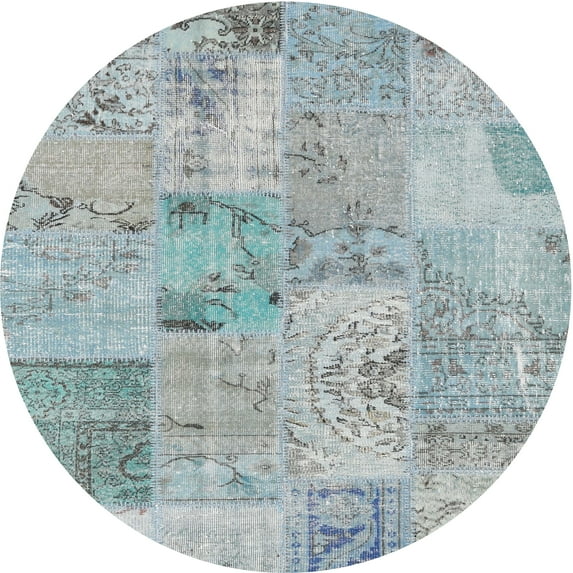 Ahgly Company Machine Washable Indoor Round Contemporary Light Steel Blue Area Rugs, 6' Round