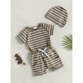 thumbnail image 3 of Franhais Baby Boys Summer Romper Set Striped Short Sleeve Jumpsuit and Elastic Casual Shorts Hat Outfits 0-18 Months, 3 of 9