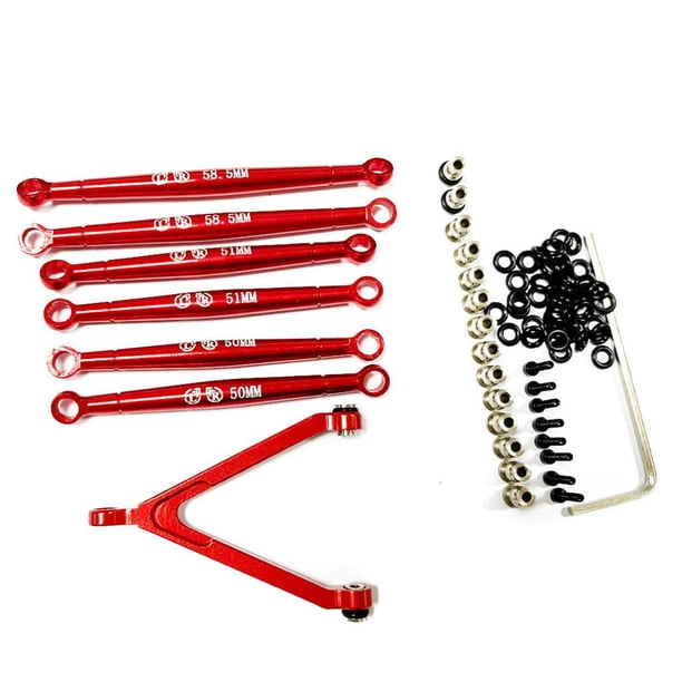 Vogacara Conjunto de varillas de enlace de dirección 7x 1/24, pieza de actualización RC, distancia entre ejes de aleación de aluminio, Kits de construcción modelo Rojo