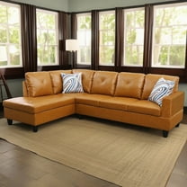 Hommoo Faux Leather Sectional Sofa, 4-Seat L-Shaped Couch, Modern Indoor Living Room Furniture, Apartment, Office, Ginger(Without Ottoman)