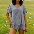 thumbnail image 4 of LEKWK Loose Linen Tops for Women Double Layer Flowy V-Neck Tunic Tops Loose Fit Dressy Short Sleeve Summer Blouses Ruffled Hem Beach Holiday Outfits, 4 of 9