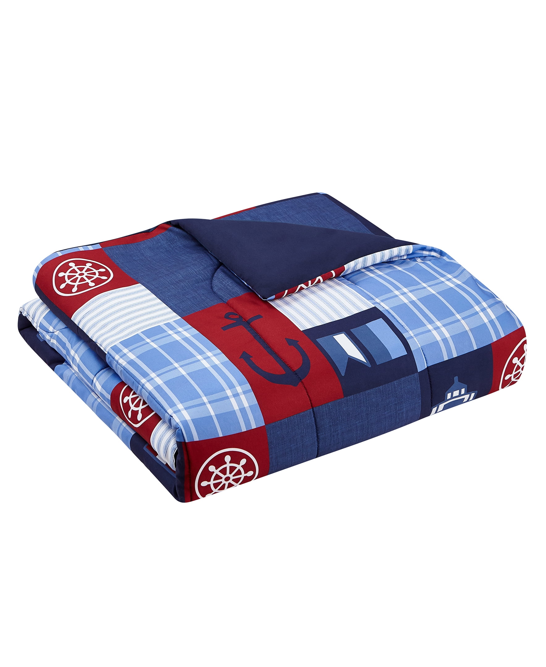 HOME RETREAT Nautical Patch Blue Ultra Soft Microfiber 3 Piece Comforter Bedding Set - King