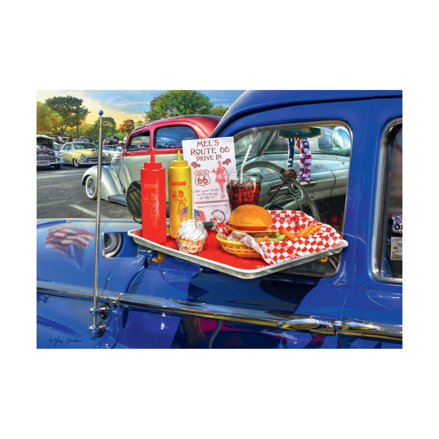 Ravensburger 500 PC Jigsaw Puzzle Drive-thru Route 66 Classic Cars Large Format for sale online 