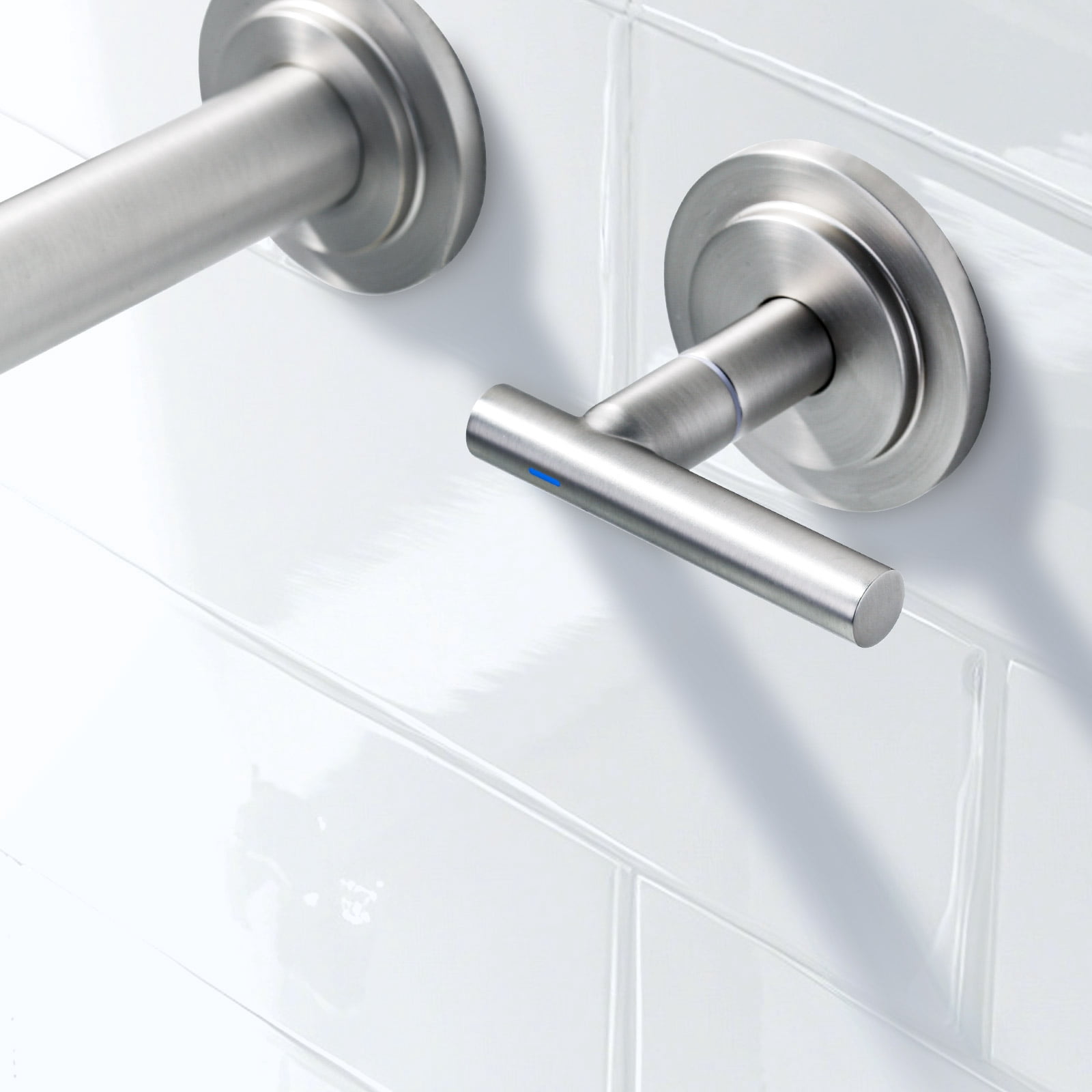 Double Handle Wall Mounted Bathroom Faucet with Rough-in Valve Included in Solid Brass Brushed Nickel