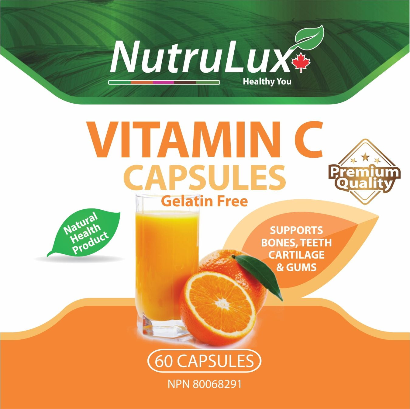 NutruLux Vitamin C ( 500 mg Vitamin C ) Halal Gelatin Free Capsules