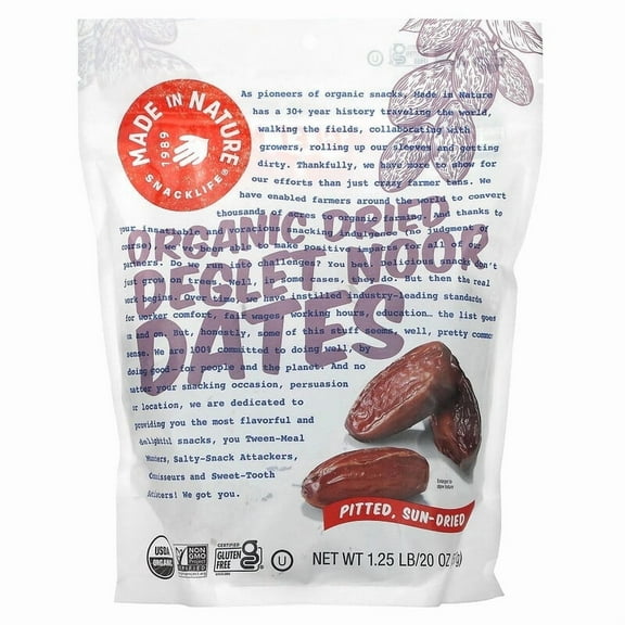 Made in Nature, Organic Dried Deglet Noor Dates, Pitted, Sun-Dried, 20 oz Pack of 2