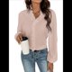 thumbnail image 2 of Blusas Informales de Negocios para Mujer, de Larga con Volantes y Cuello en V, Ropa de Trabajo . Albaricoque L, 2 of 8