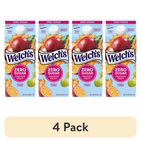(4 pack) Welch's Passion Fruit Zero Sugar Drink, 59oz fl oz Carton