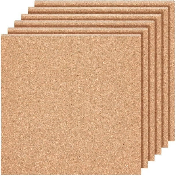 6 láminas de corcho cuadradas de 30x30 cm (12x12 pulgadas), color marrón arena, ideales para posavasos, tableros de anuncios, decoración de paredes y manualidades. 4 mm de grosor.
