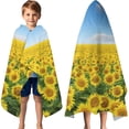 thumbnail image 3 of Blue Sky Sunflower Field Pattern Hooded Bath Towel，60"x35" for Ages 3 To 12 Kids, Quick Dry Lightweight Soft Microfiber Hood Beach Towel Cover Up for Kids, 3 of 7