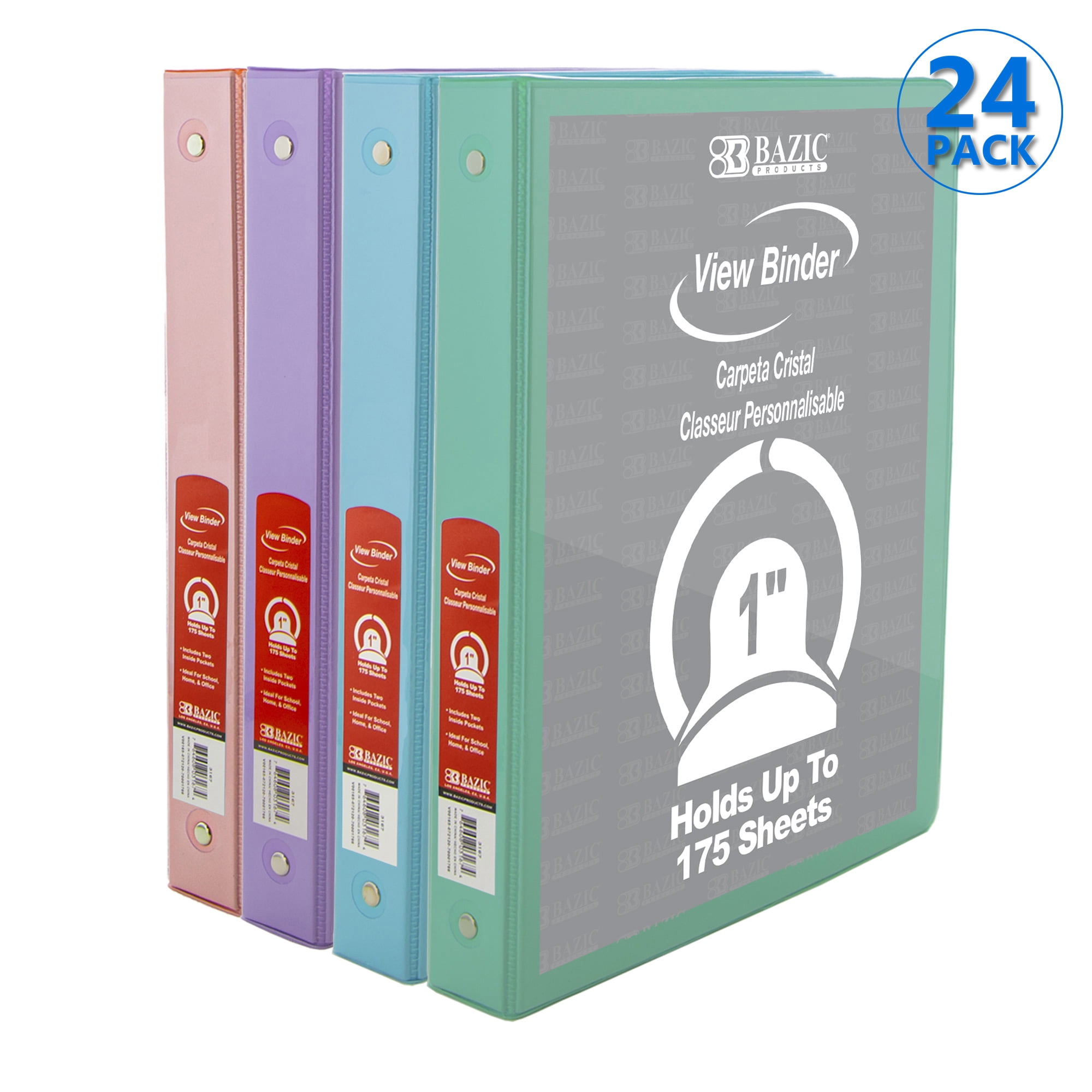 for School Office Home Assorted Color 4-Count BAZIC 3 Ring Binder 1.5 Economy Binders Organizer Round Ring Hold 280 Sheets Paper 