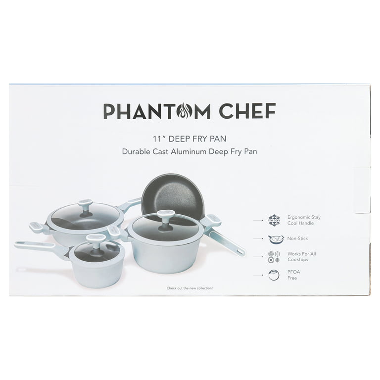 Phantom Chef 11 - inch Deep Frypan with Lid Cast Aluminum - Sky Blue - Midnight Collection