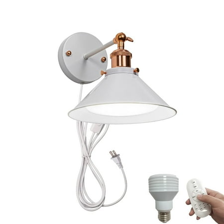 

FSLiving Remote Control Adjustable Light Beam & Angle Wall Sconce Vintage Design White Metal Wall Light Nightstand Lamp for Bedroom Reading Loft Wall Painting Bulb Included - 1 Light