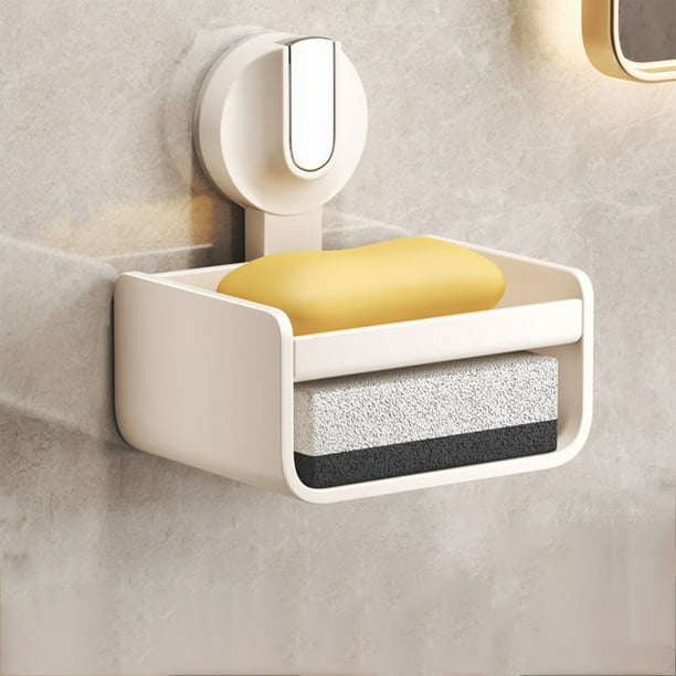 Jabonera con ventosa para baño, sin perforaciones, de aluminio, para pared, de plástico