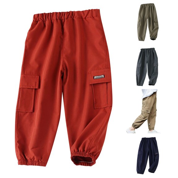 FYDUU Boys Pants Casual Kids Cargo Pants Lightweight Comfortable Outdoor School Sports Basic Solid Color Toddler Boys Cargo Joggers Pants Trendy Trousers 5-6 Years