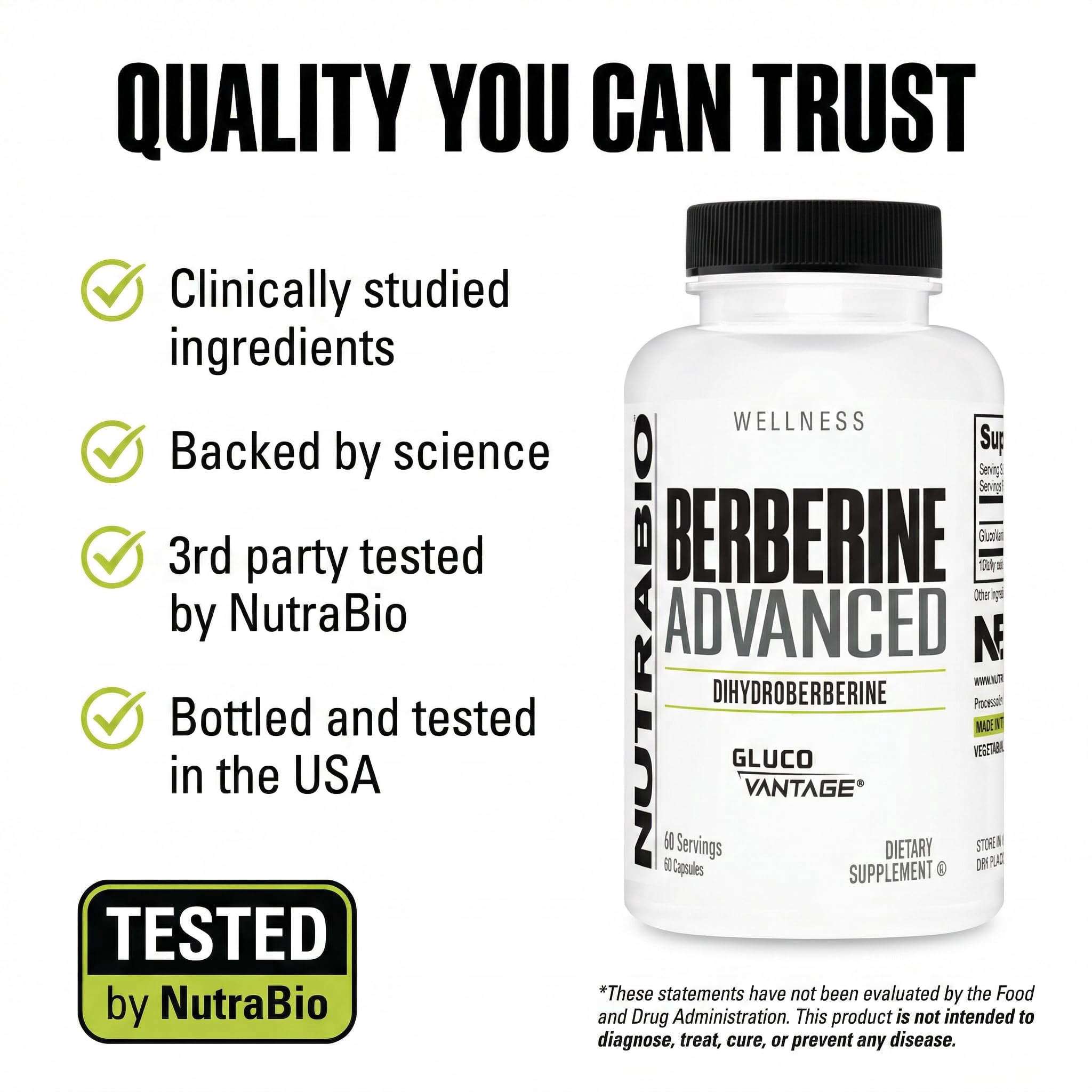 NutraBio Berberine Advanced Supplement (Dihydroberberine) Advanced Absorption Carbohydrate Tolerance Support, 200 mg, 60 Capsules