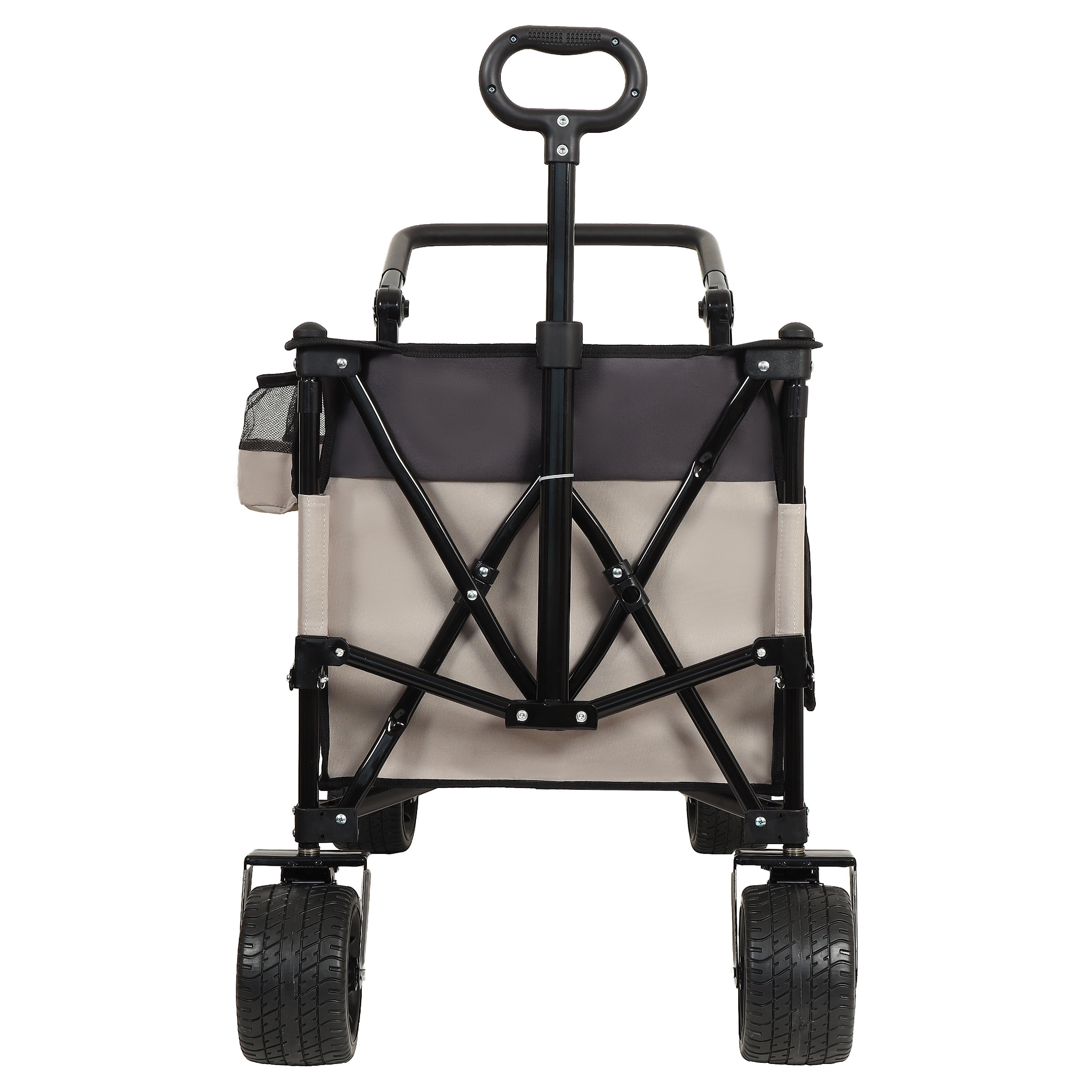 Multi-Functional Push-Pull Folding Wagon Cart with Rotating Handle & 360° All-Terrain Wheels – Heavy-Duty, Adjustable Design, Large Capacity for Transport, Groceries, and Outdoor Use, Khaki- Gray