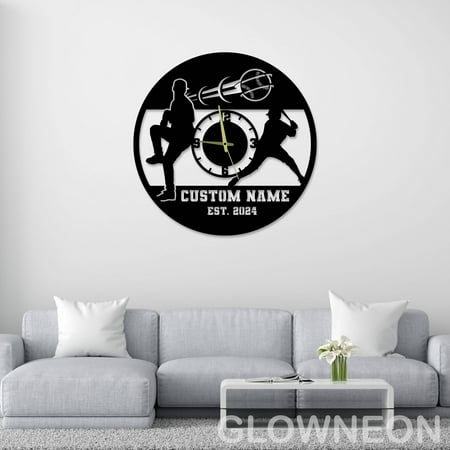 Glowneon Personalized Baseball Metal Wall Clock, Baseball Club Decor